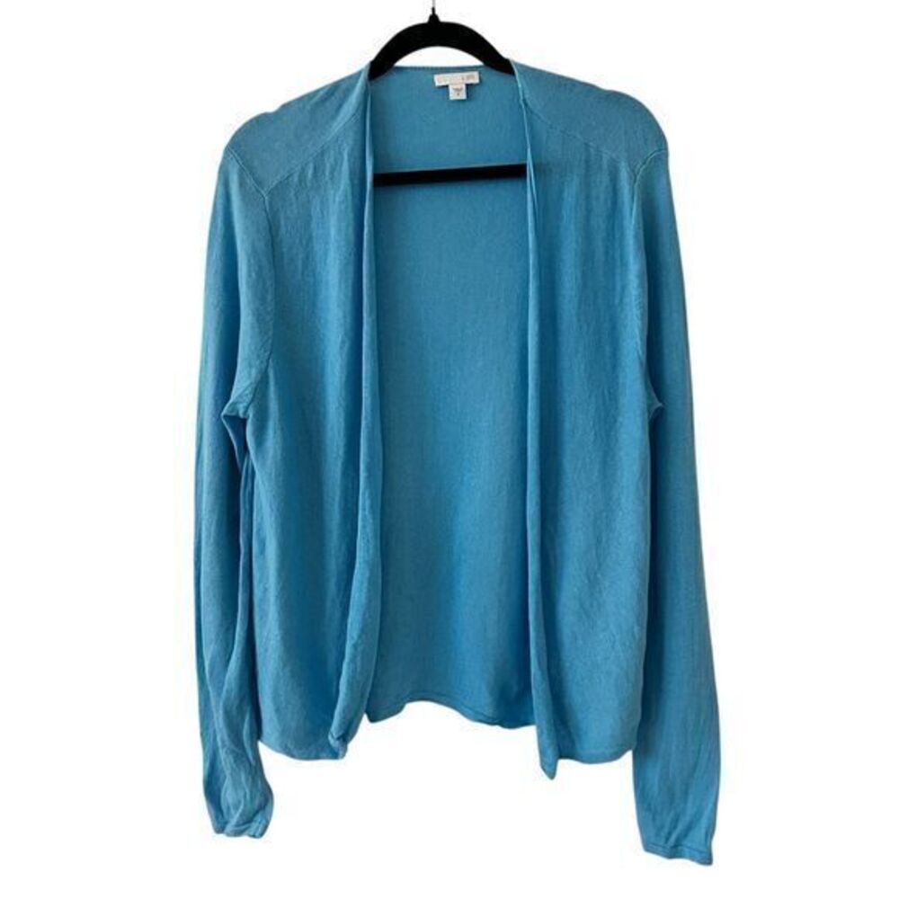 J. Jill Bright Blue Green Lightweight Linen Blend Open Summer Cardigan Size M